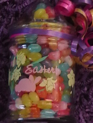 jelly beans in a jar. Holiday Easter Glass Jar
